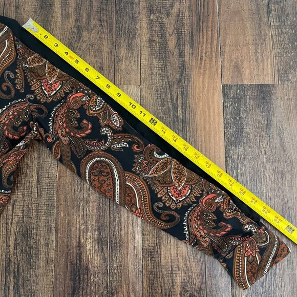 A.L.C. Racci Print Silk Blouse Sheer Long Sleeve Paisley Size Medium Brown Black - Picture 14 of 16